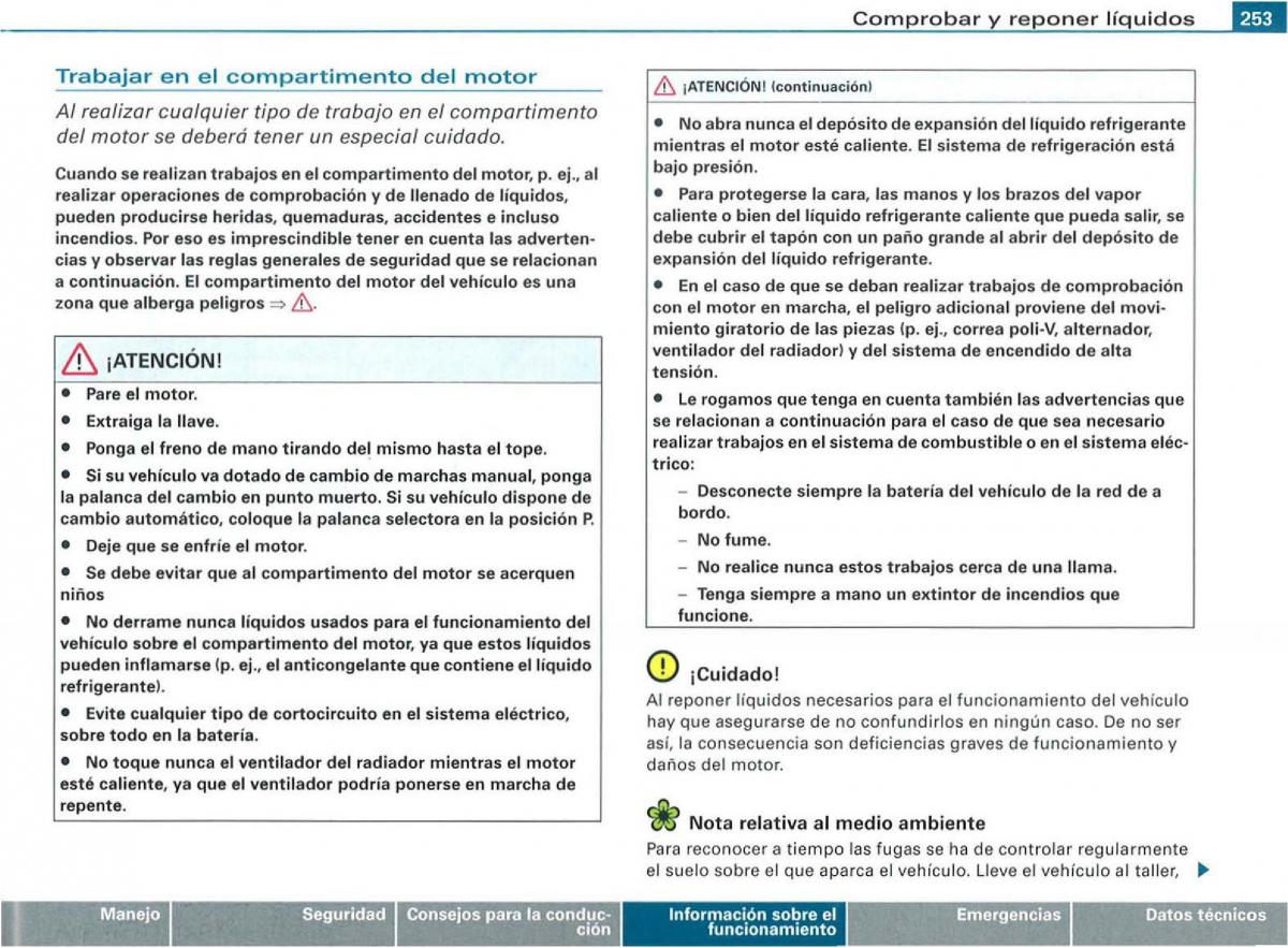 Audi A3 II 2 8P owners manual manual del propietario / page 255