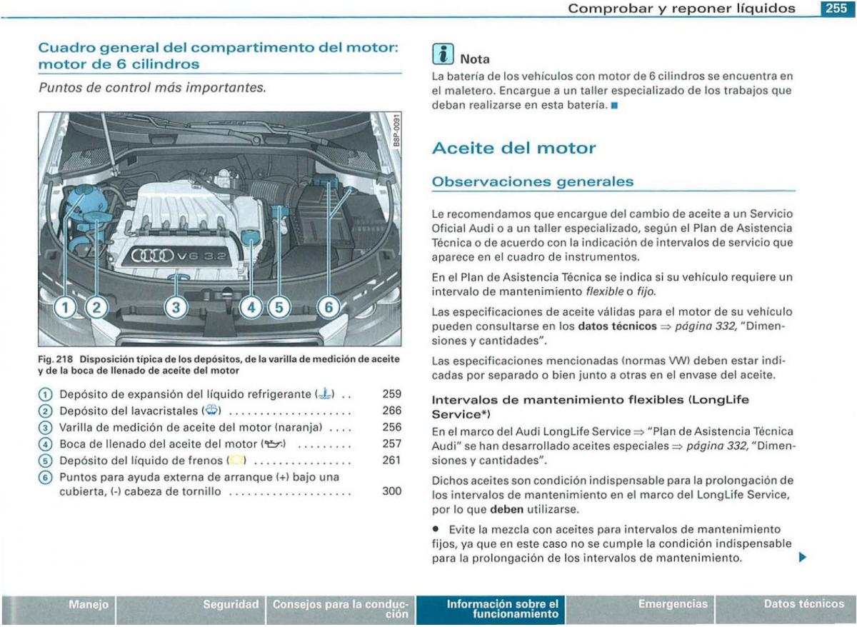 Audi A3 II 2 8P owners manual manual del propietario / page 257