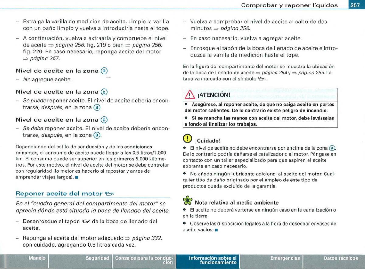 Audi A3 II 2 8P owners manual manual del propietario / page 259