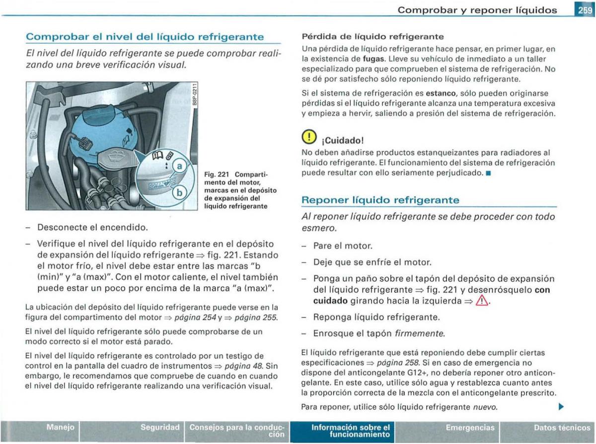 Audi A3 II 2 8P owners manual manual del propietario / page 261