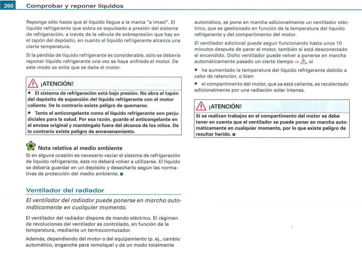 Audi A3 II 2 8P owners manual manual del propietario / page 262