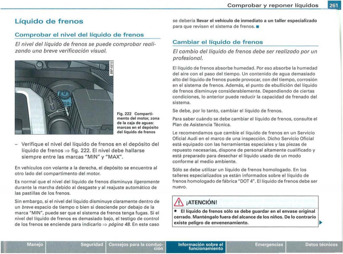 Audi A3 II 2 8P owners manual manual del propietario / page 263