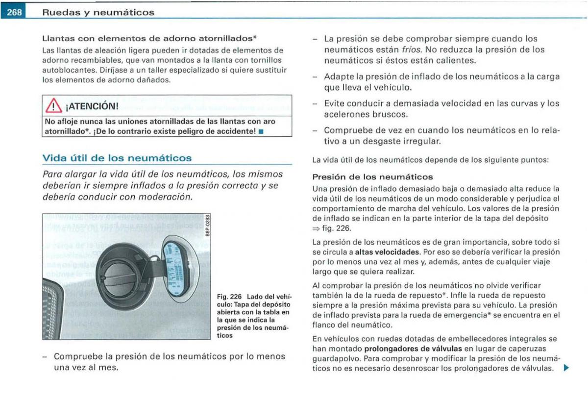 Audi A3 II 2 8P owners manual manual del propietario / page 270