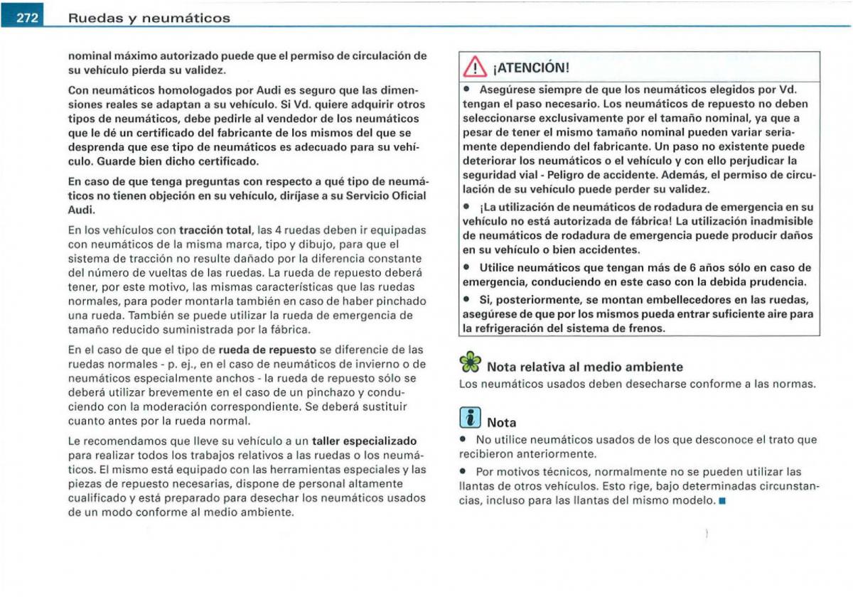 Audi A3 II 2 8P owners manual manual del propietario / page 274