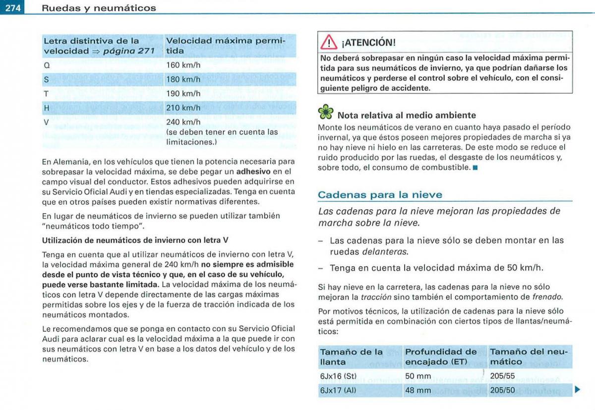 Audi A3 II 2 8P owners manual manual del propietario / page 276