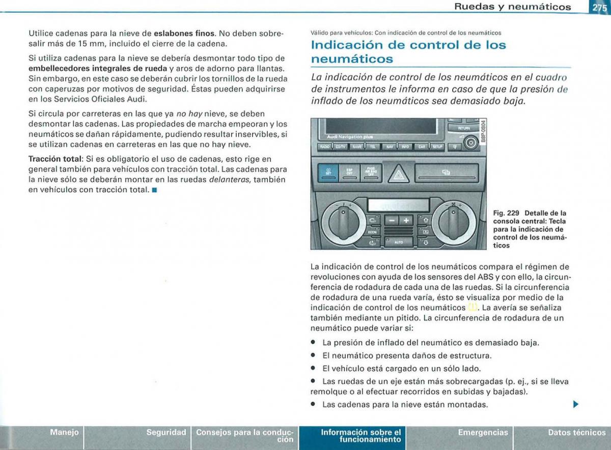 Audi A3 II 2 8P owners manual manual del propietario / page 277