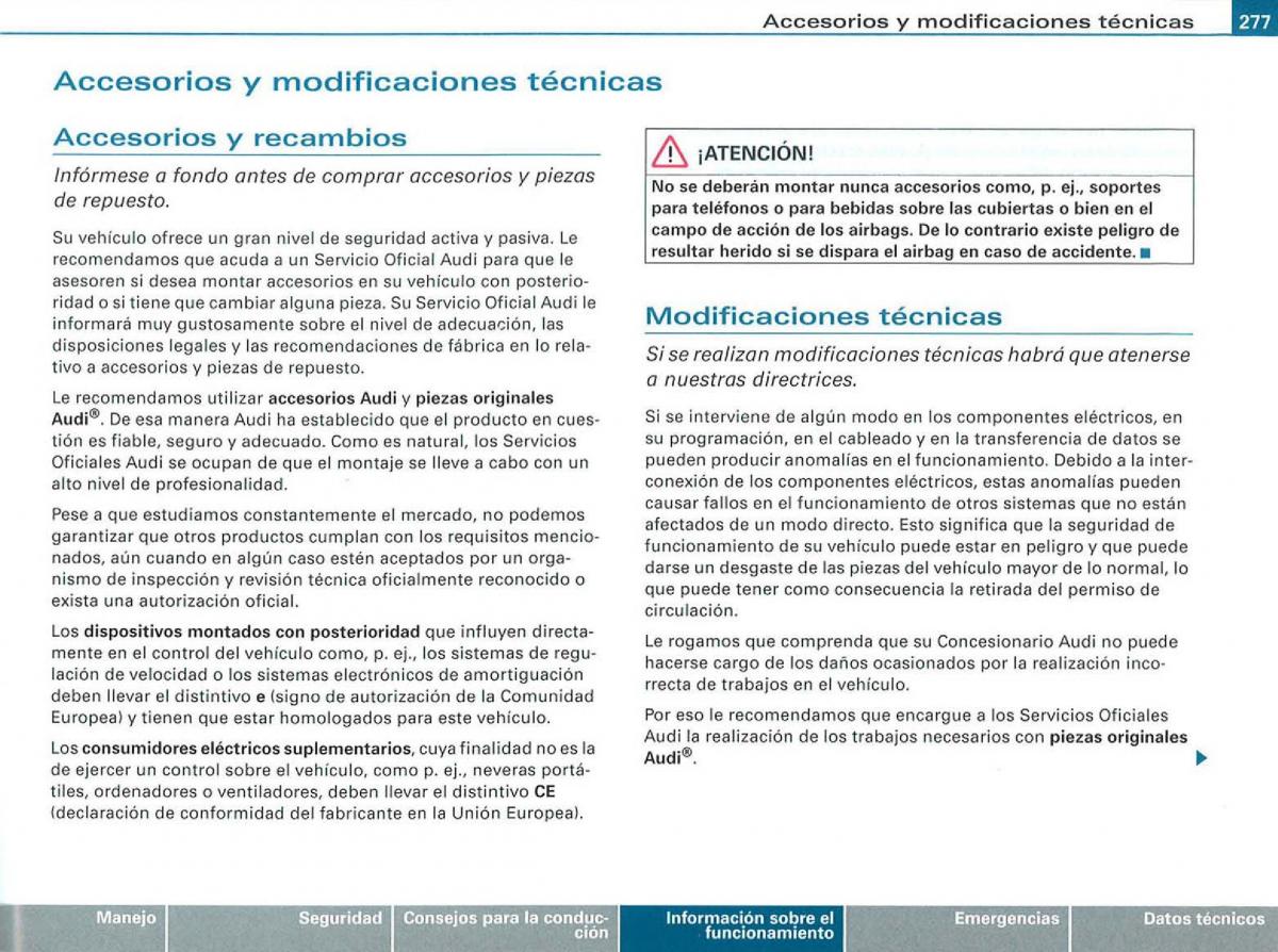 Audi A3 II 2 8P owners manual manual del propietario / page 279