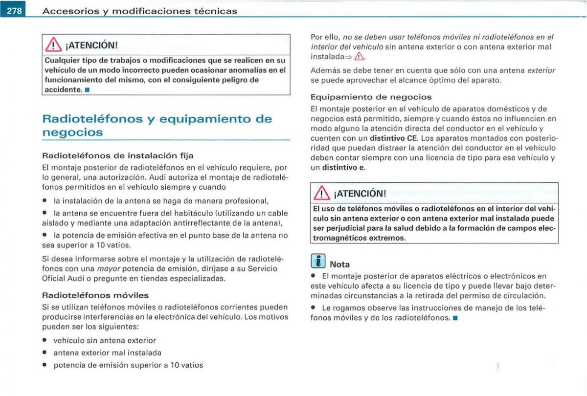 Audi A3 II 2 8P owners manual manual del propietario / page 280