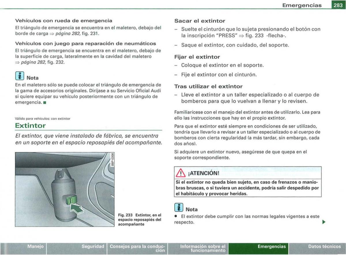 Audi A3 II 2 8P owners manual manual del propietario / page 285