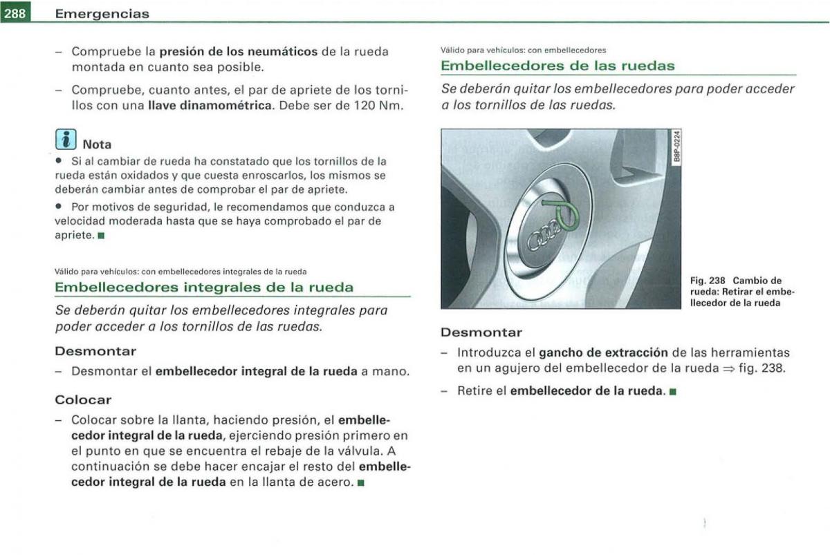 Audi A3 II 2 8P owners manual manual del propietario / page 290