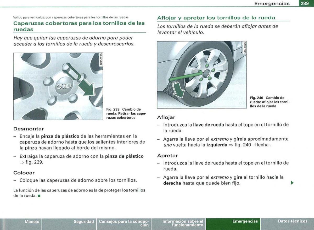 Audi A3 II 2 8P owners manual manual del propietario / page 291