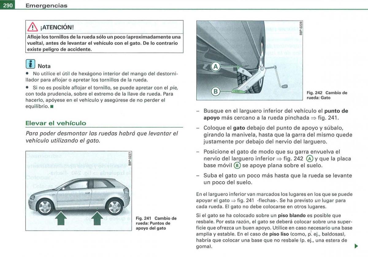 Audi A3 II 2 8P owners manual manual del propietario / page 292