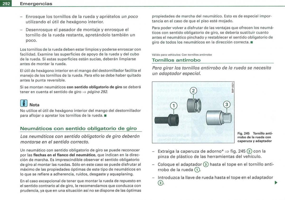 Audi A3 II 2 8P owners manual manual del propietario / page 294