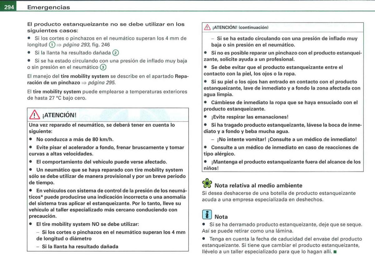 Audi A3 II 2 8P owners manual manual del propietario / page 296