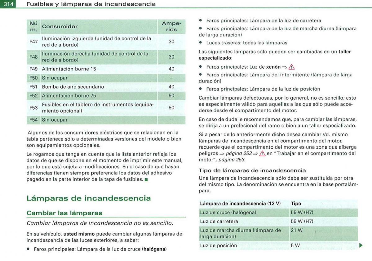 Audi A3 II 2 8P owners manual manual del propietario / page 316