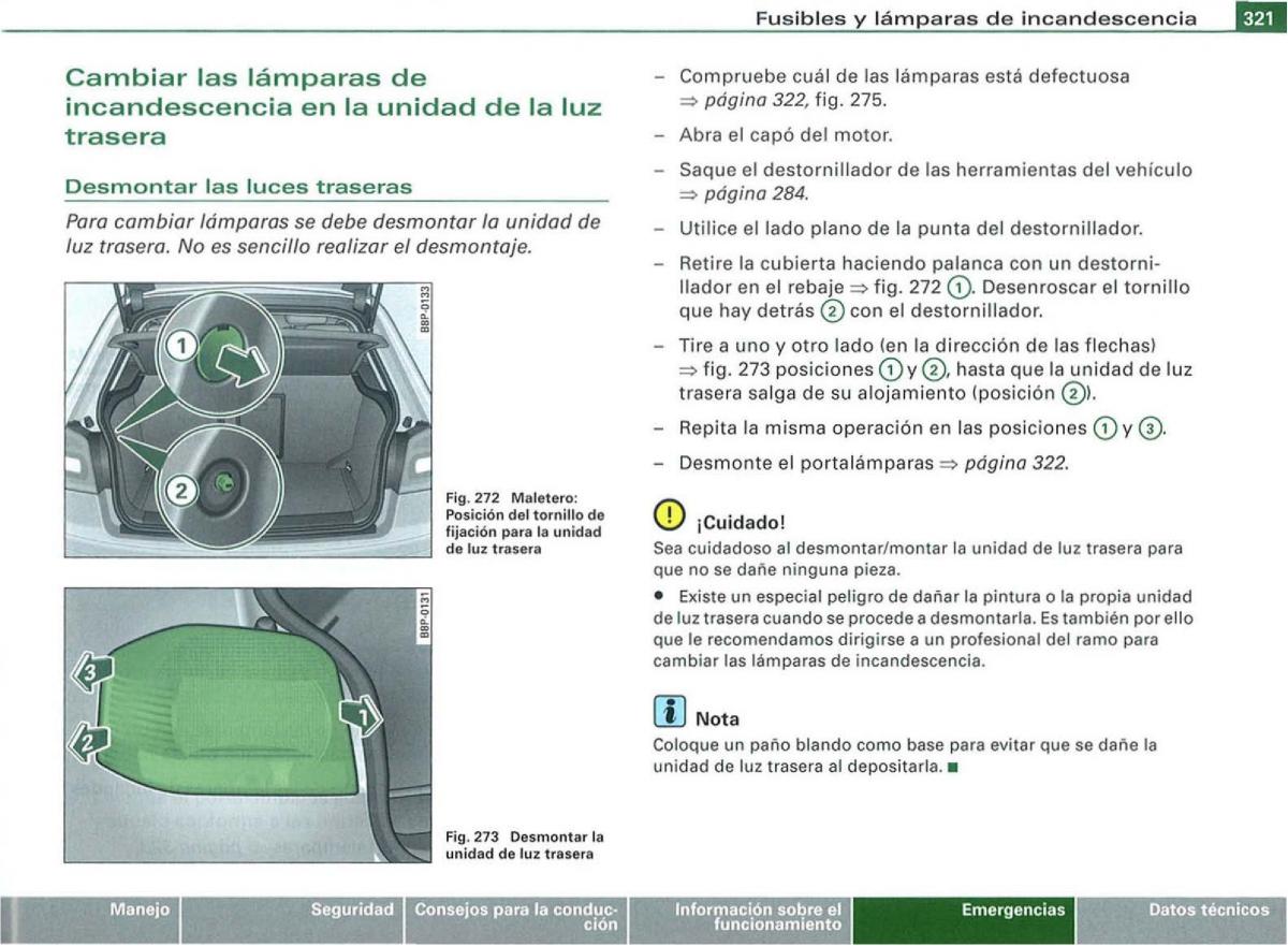 Audi A3 II 2 8P owners manual manual del propietario / page 323