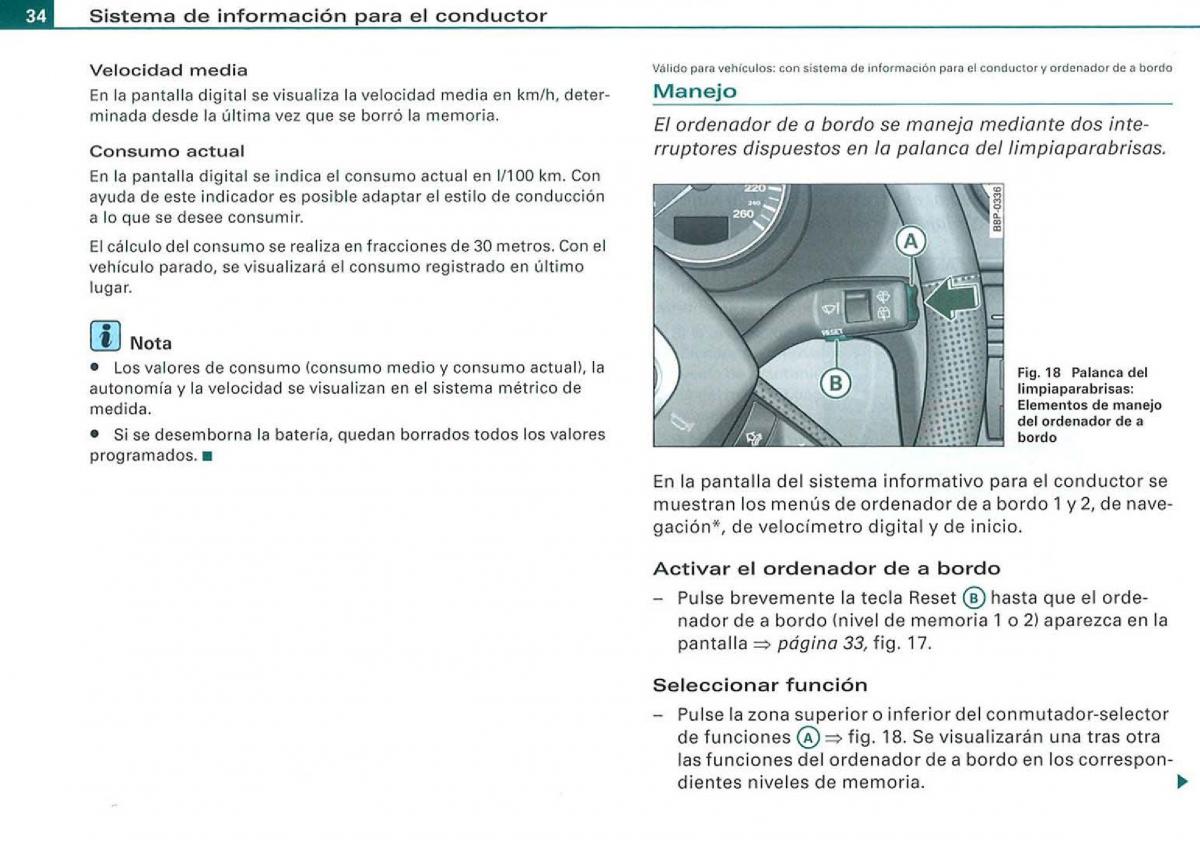 Audi A3 II 2 8P owners manual manual del propietario / page 36