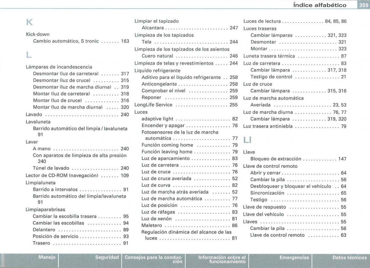 Audi A3 II 2 8P owners manual manual del propietario / page 361