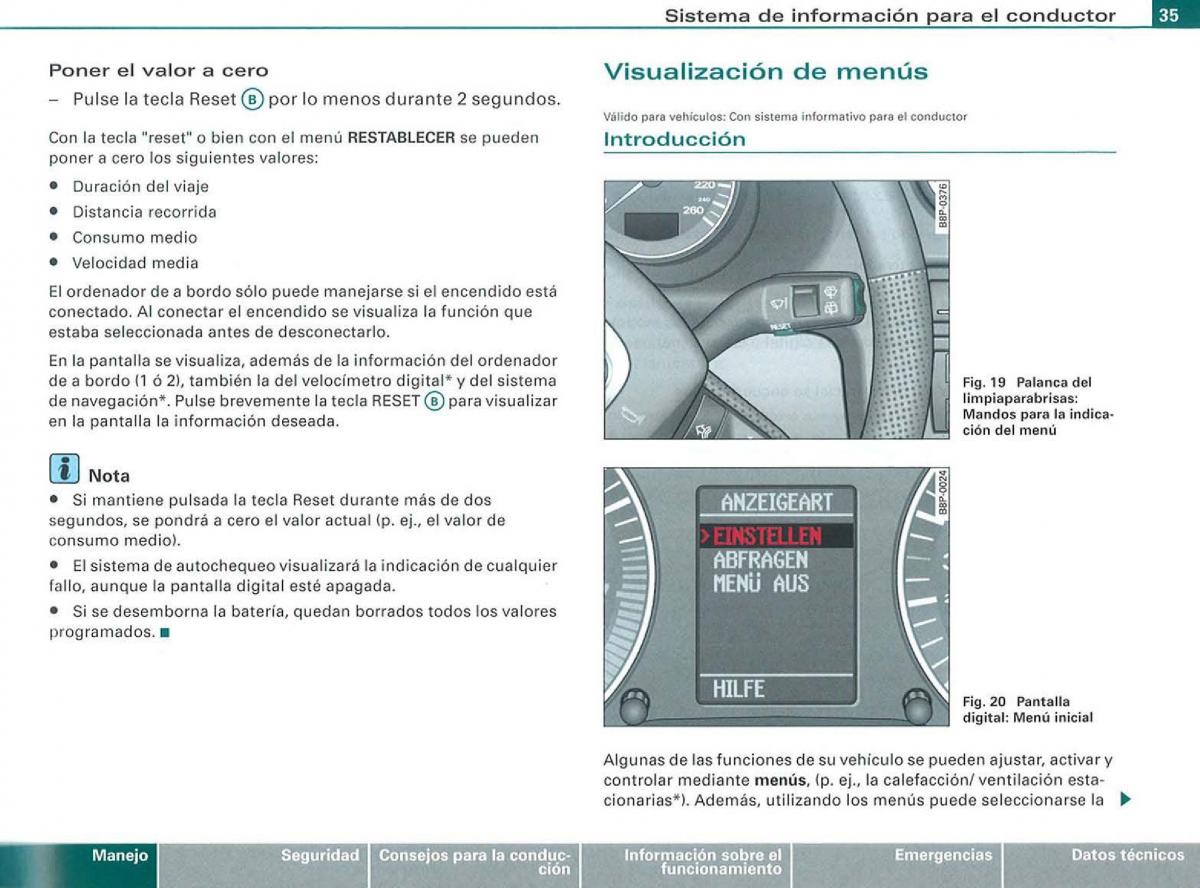 Audi A3 II 2 8P owners manual manual del propietario / page 37