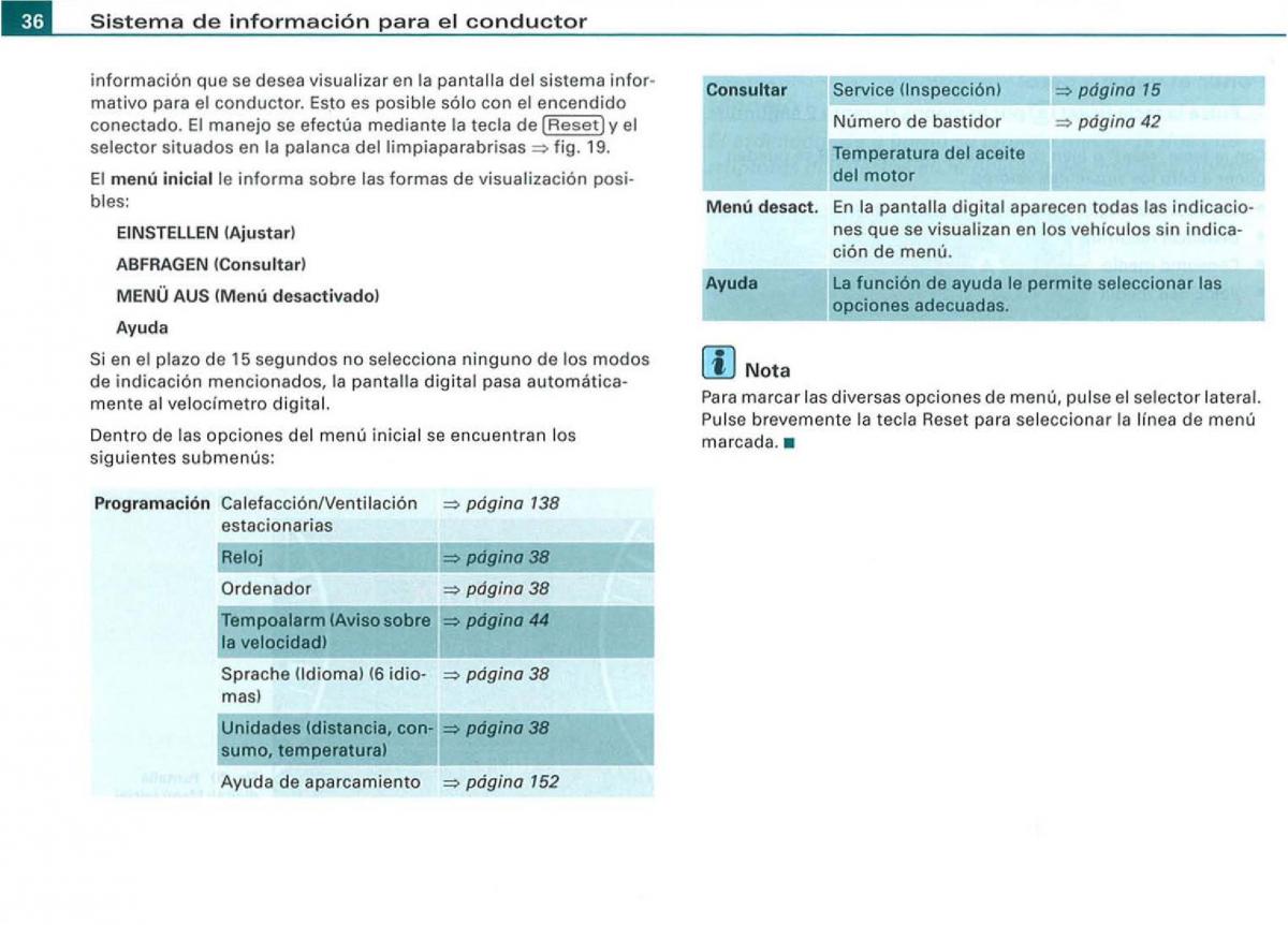 Audi A3 II 2 8P owners manual manual del propietario / page 38