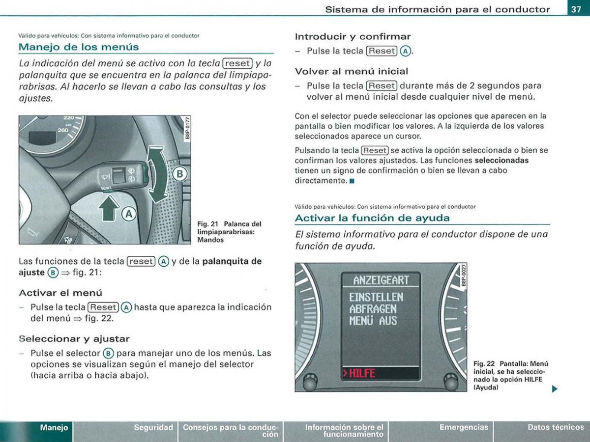 Audi A3 II 2 8P owners manual manual del propietario / page 39