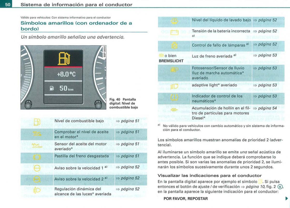 Audi A3 II 2 8P owners manual manual del propietario / page 52