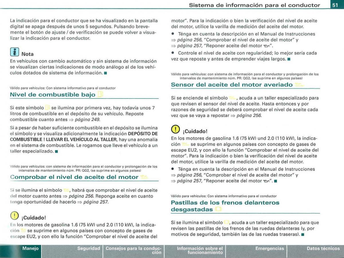 Audi A3 II 2 8P owners manual manual del propietario / page 53