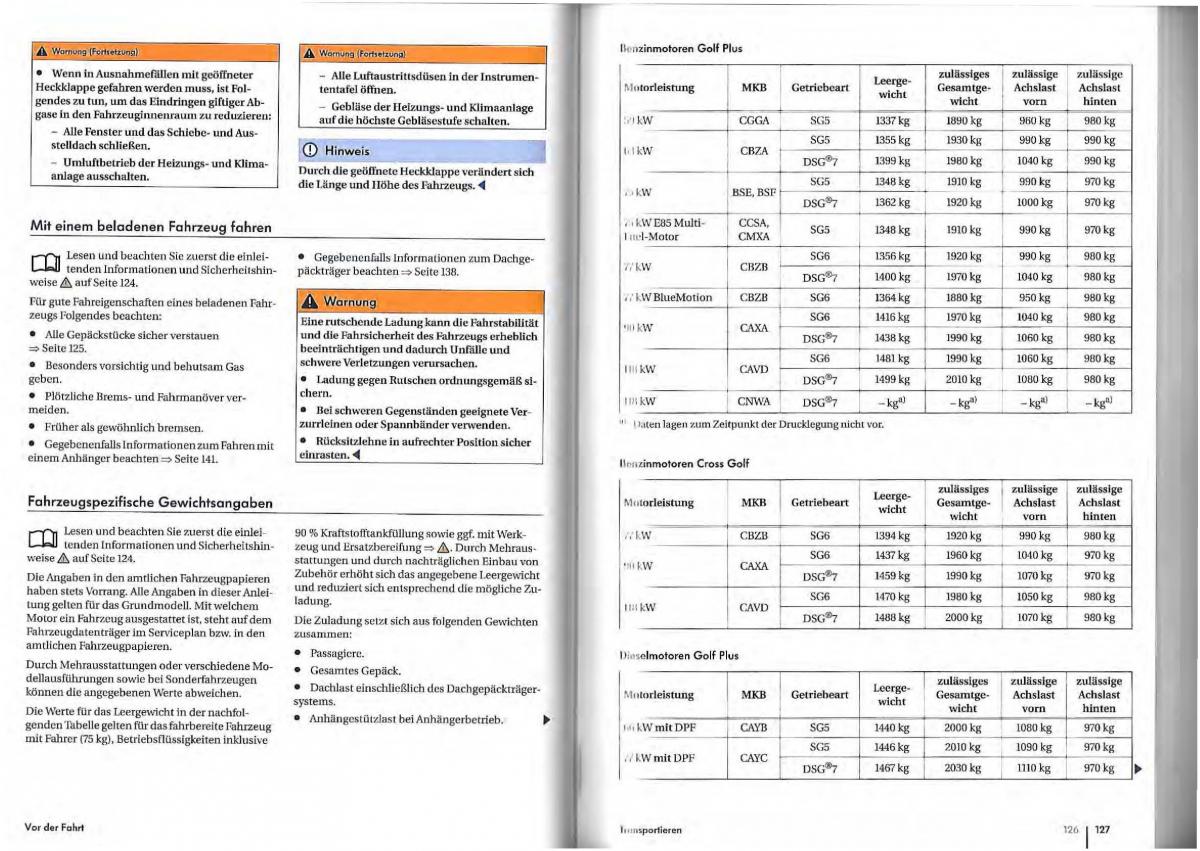 VW Golf Plus owners manual Handbuch / page 61