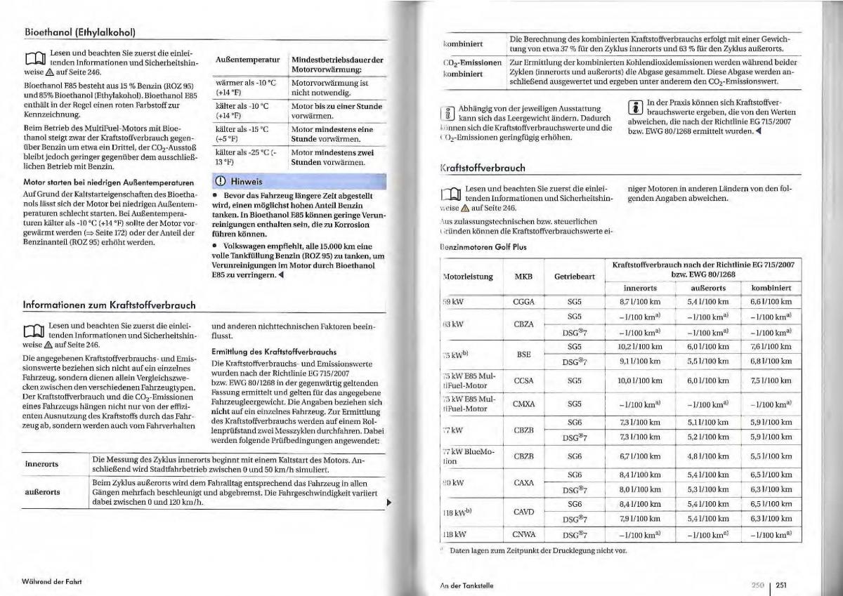 VW Golf Plus owners manual Handbuch / page 122