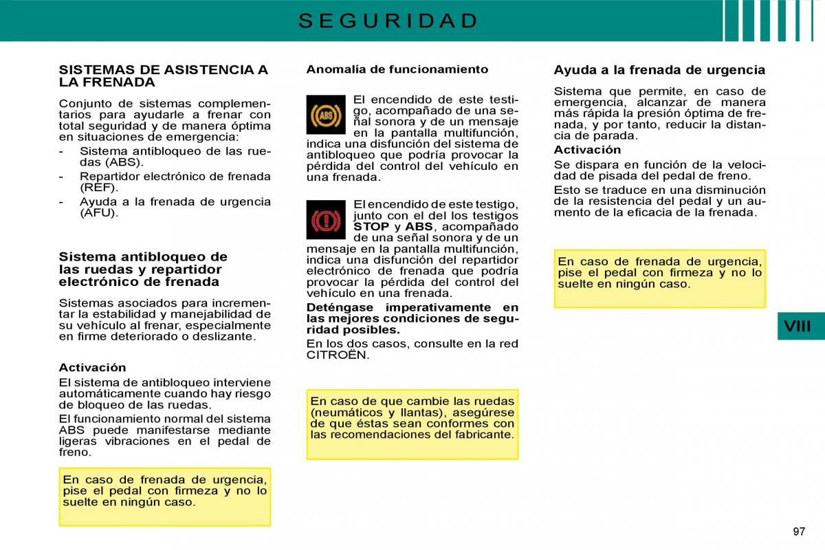 Citroen C4 I 1 owners manual manual del propietario / page 100