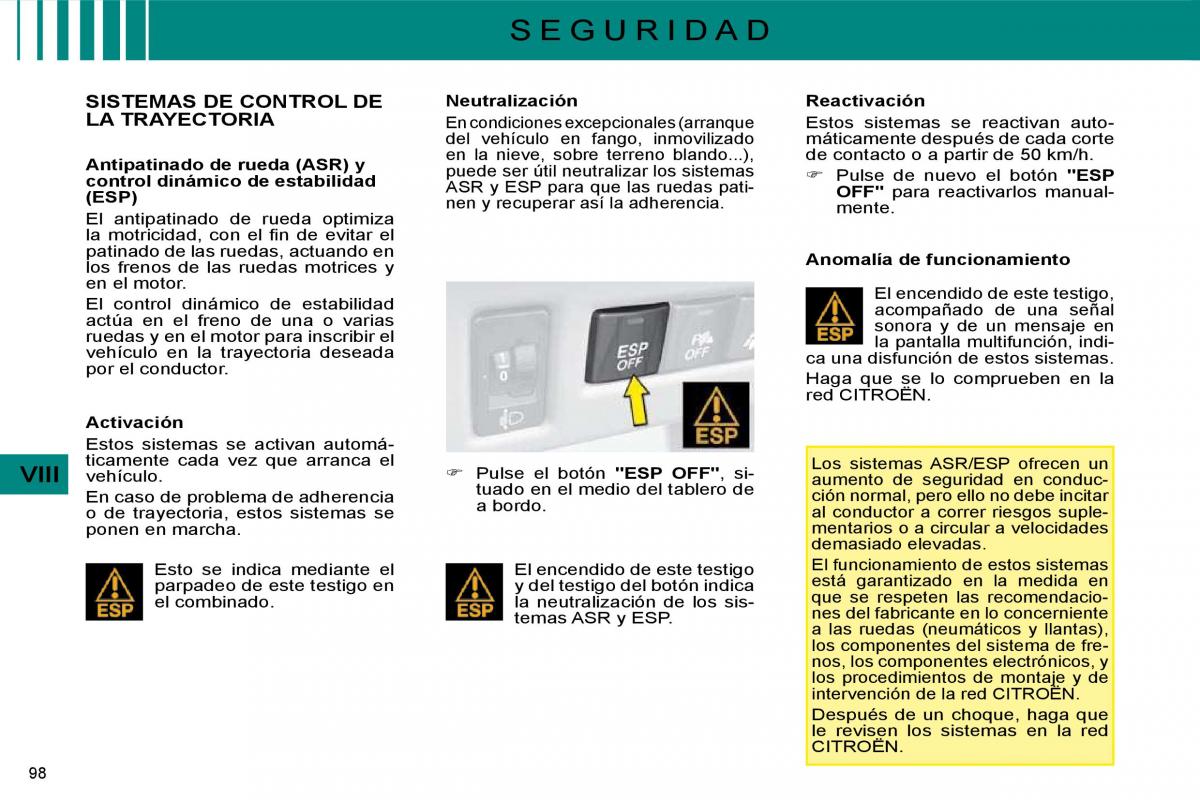 Citroen C4 I 1 owners manual manual del propietario / page 101