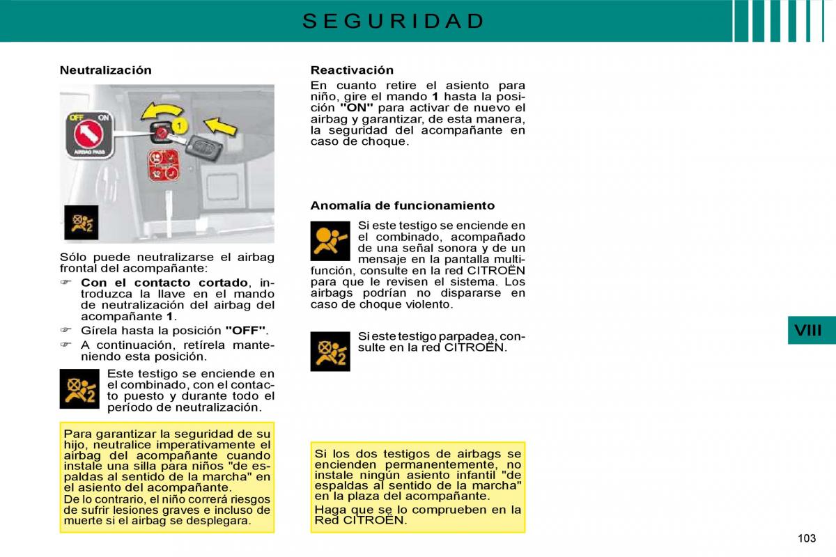 Citroen C4 I 1 owners manual manual del propietario / page 106