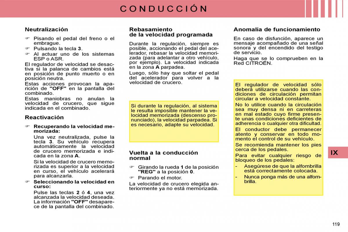 Citroen C4 I 1 owners manual manual del propietario / page 124