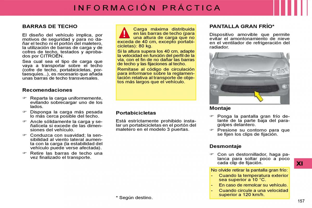 Citroen C4 I 1 owners manual manual del propietario / page 164