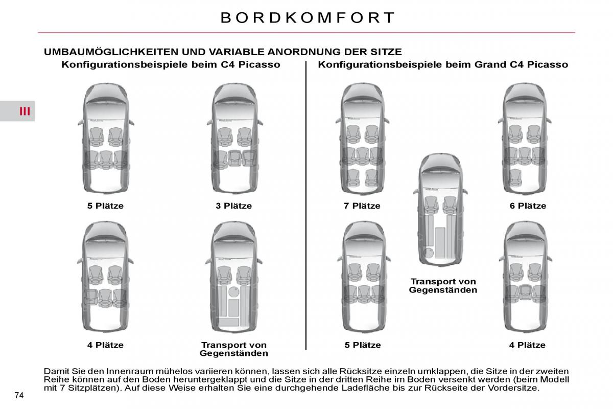 Citroen C4 Picasso I 1 owners manual Handbuch / page 75