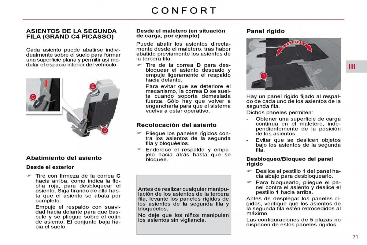 Citroen C4 Picasso I 1 owners manual manual del propietario / page 72