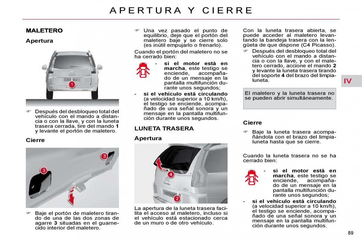 Citroen C4 Picasso I 1 owners manual manual del propietario / page 94