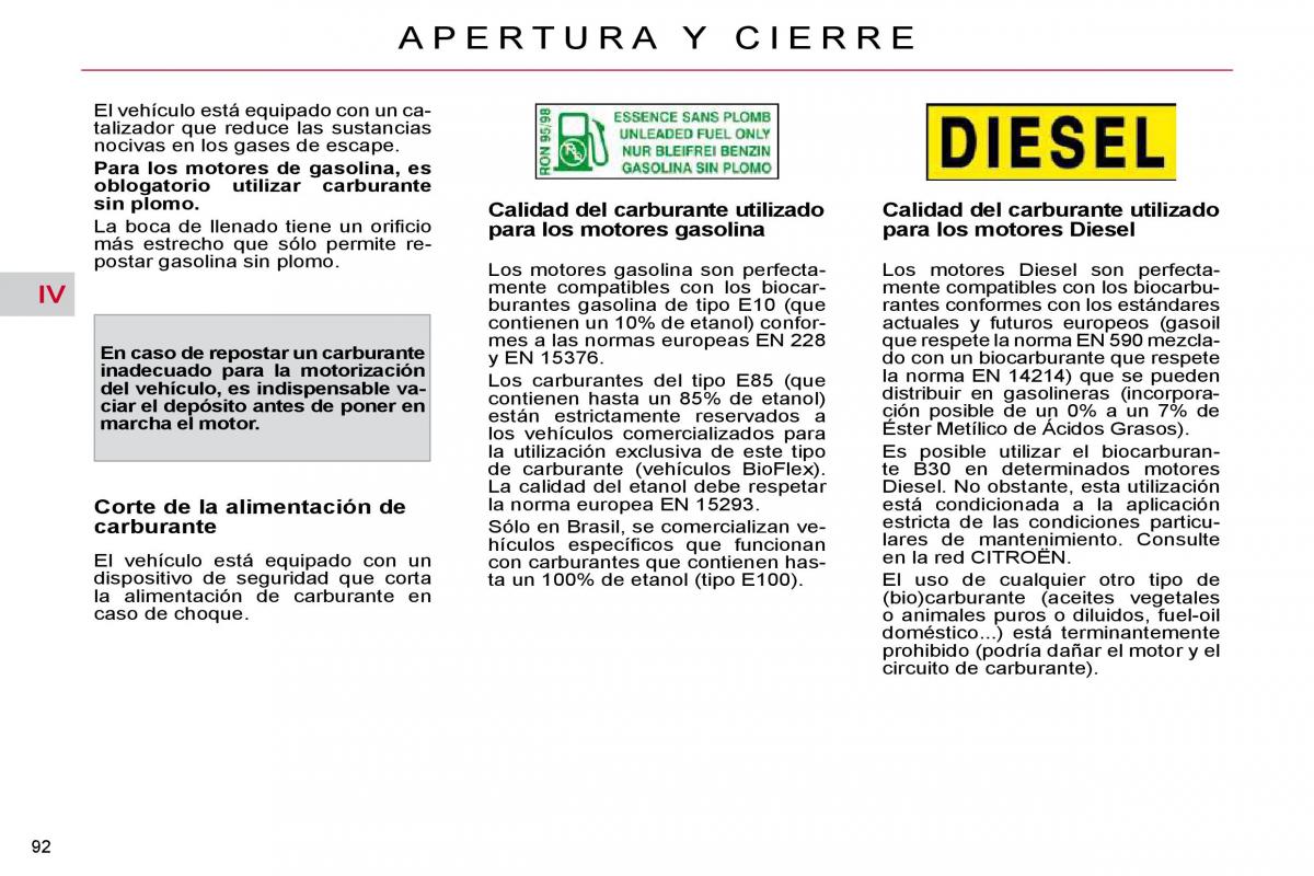 Citroen C4 Picasso I 1 owners manual manual del propietario / page 98