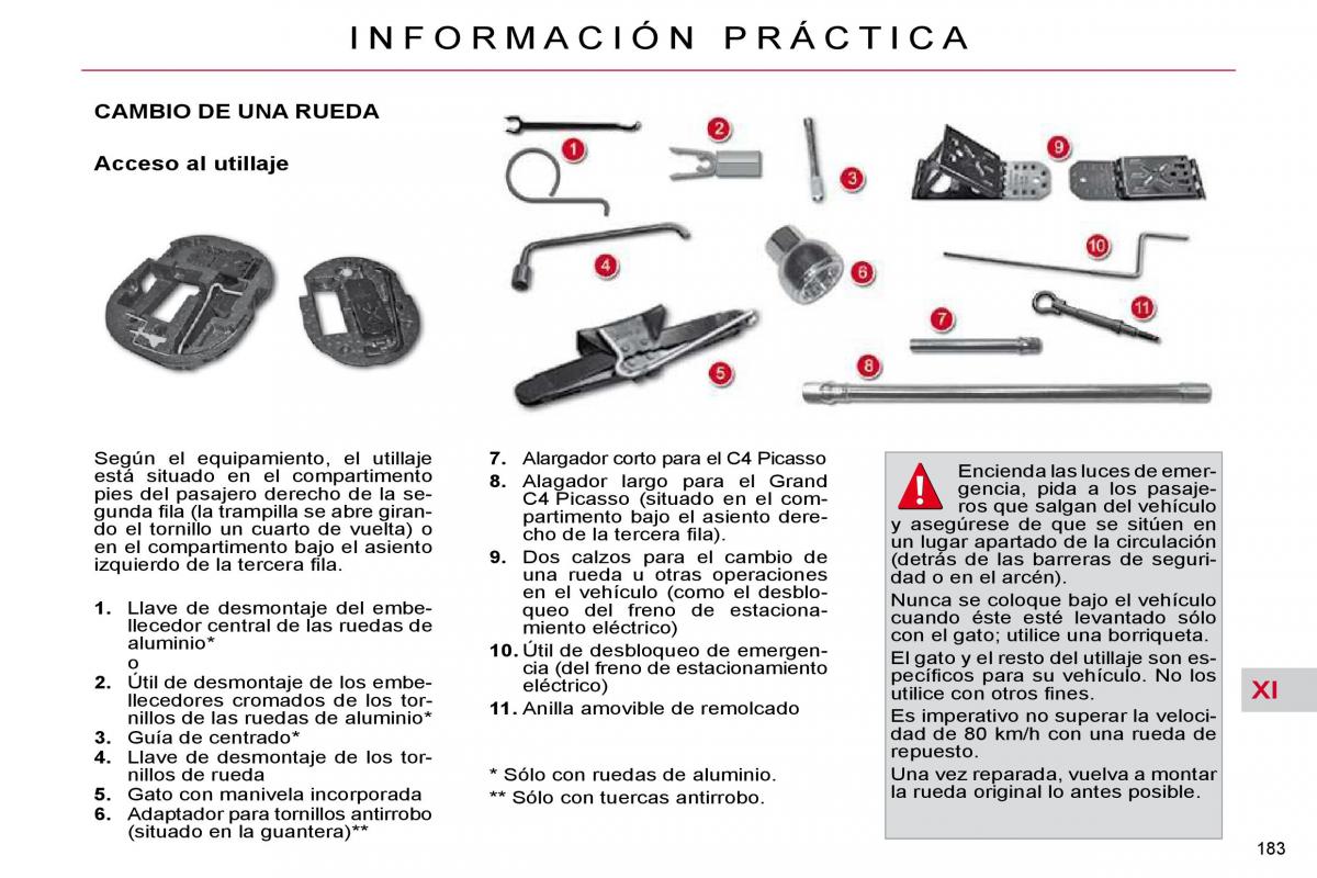 Citroen C4 Picasso I 1 owners manual manual del propietario / page 208