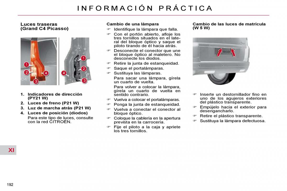 Citroen C4 Picasso I 1 owners manual manual del propietario / page 218