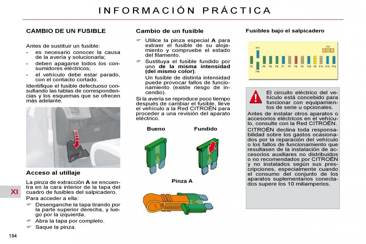 Citroen C4 Picasso I 1 owners manual manual del propietario / page 221