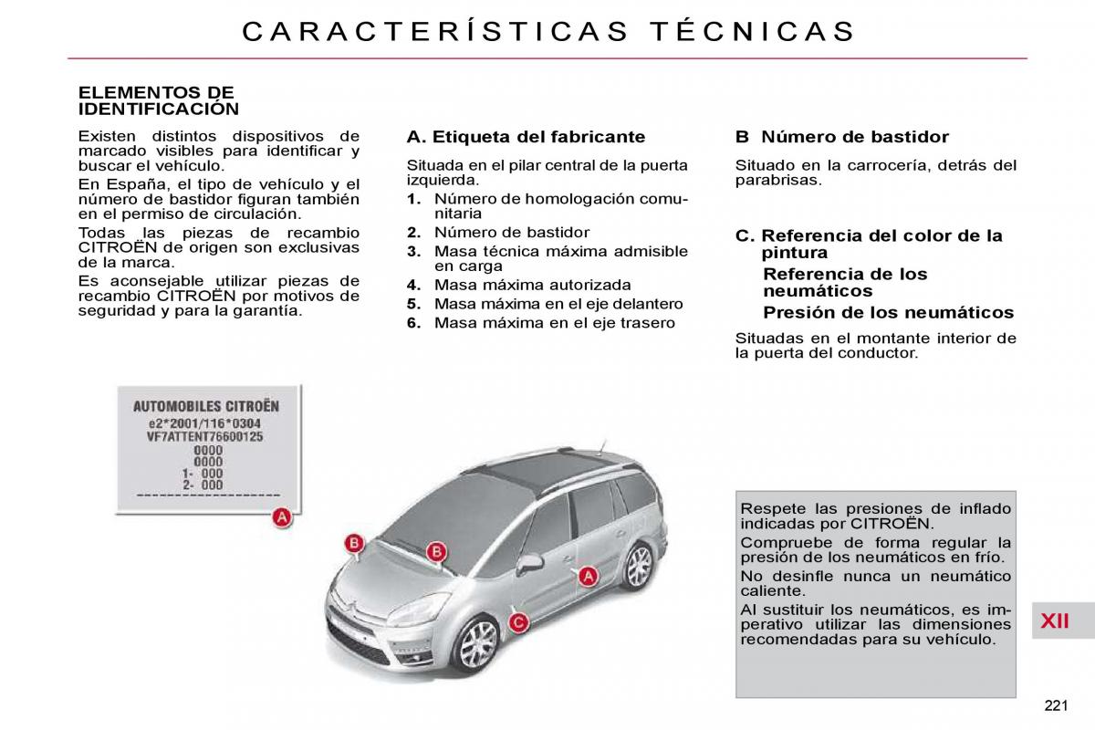 Citroen C4 Picasso I 1 owners manual manual del propietario / page 250