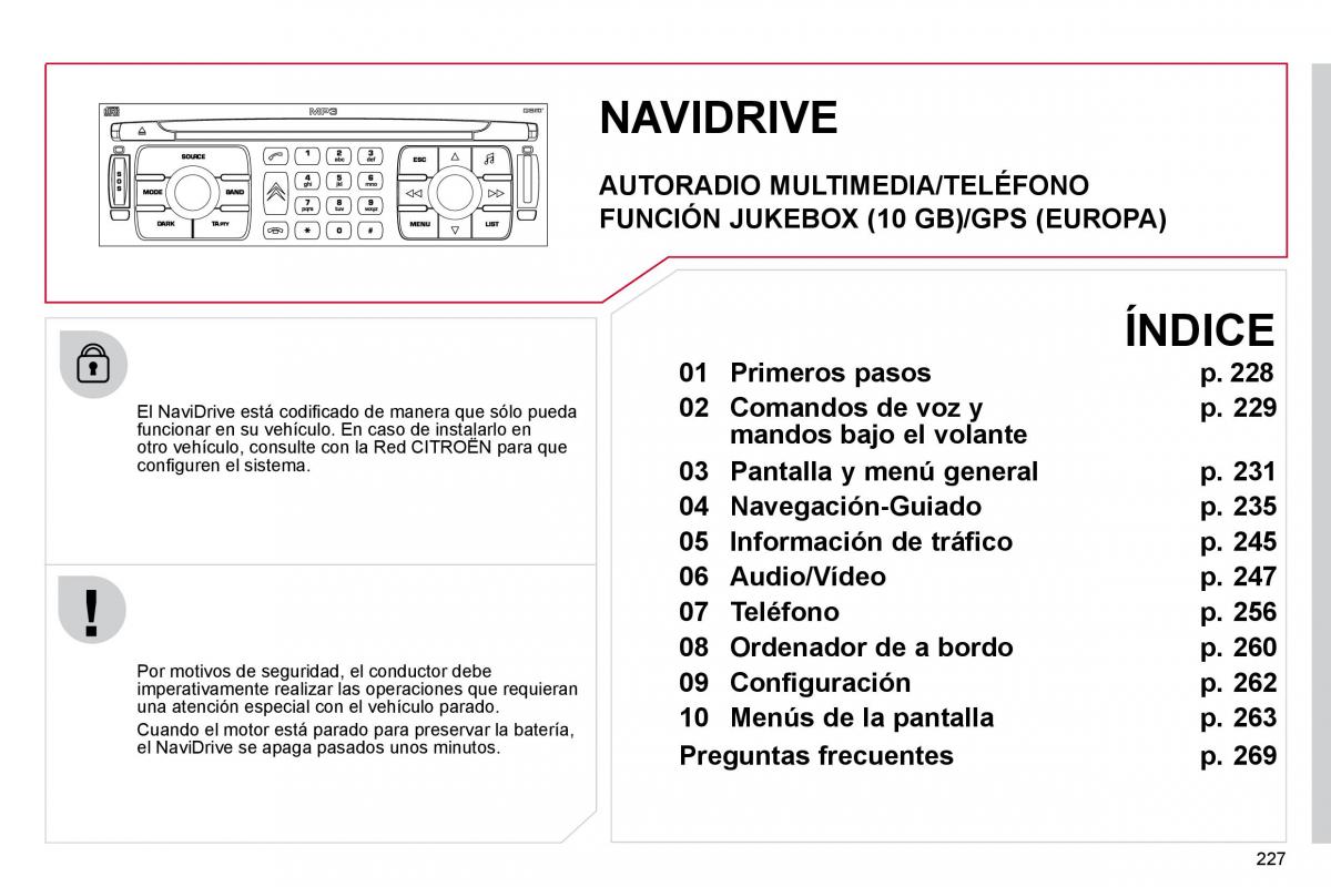 Citroen C4 Picasso I 1 owners manual manual del propietario / page 253