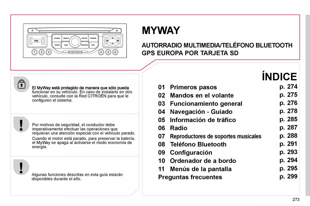 Citroen C4 Picasso I 1 owners manual manual del propietario / page 298