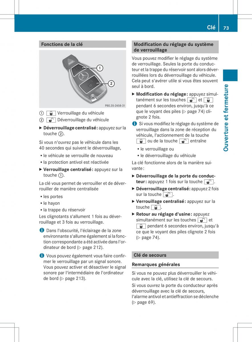 Mercedes Benz B Class W246 owners manual manuel du proprietaire / page 76