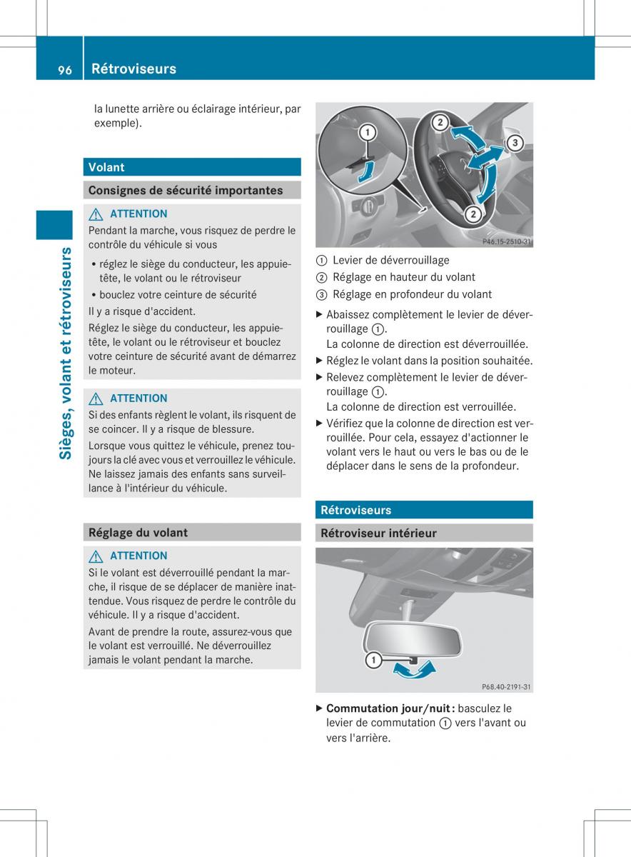 Mercedes Benz B Class W246 owners manual manuel du proprietaire / page 99