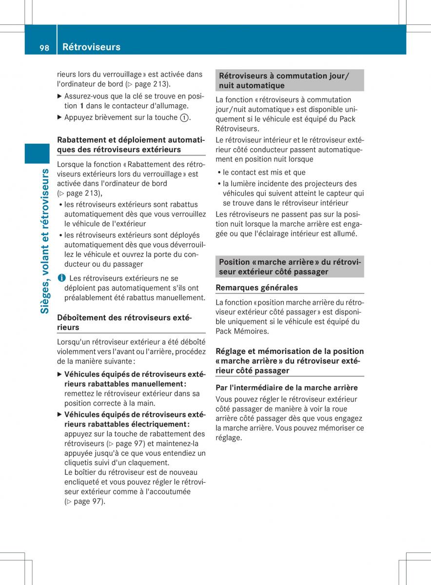 Mercedes Benz B Class W246 owners manual manuel du proprietaire / page 101