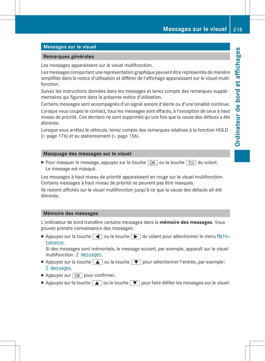 Mercedes Benz B Class W246 owners manual manuel du proprietaire / page 218