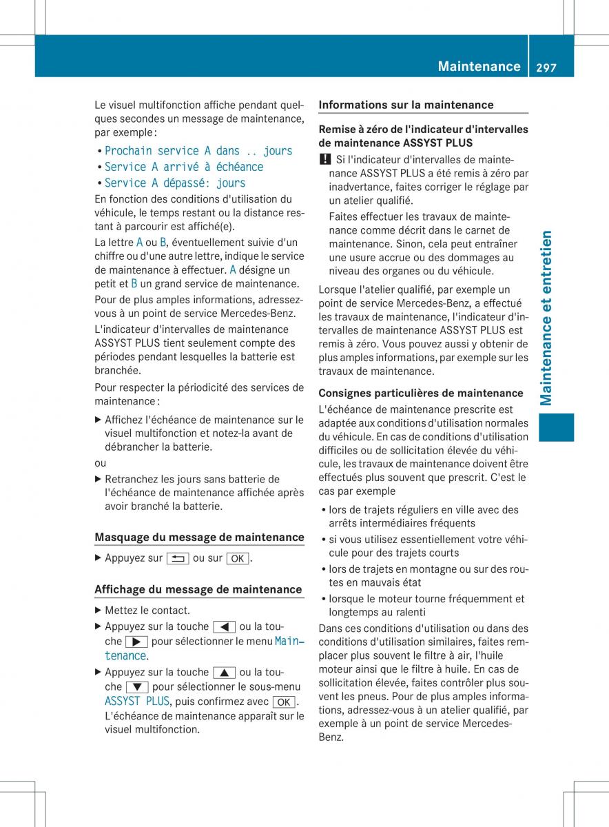 Mercedes Benz B Class W246 owners manual manuel du proprietaire / page 300