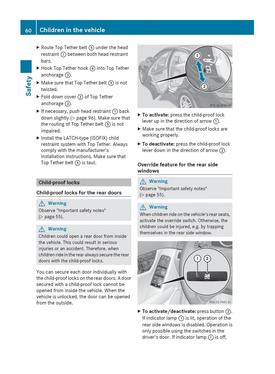 Mercedes Benz C Class W204 owners manual / page 62